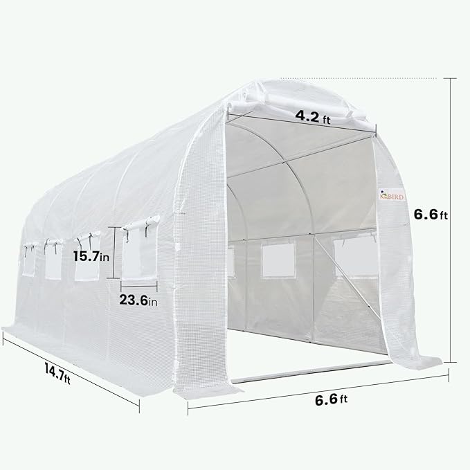 KING BIRD Premium 15x6.6x6.6FT Greenhouse for Outdoors, Large Walk-in Upgraded Galvanized Metal