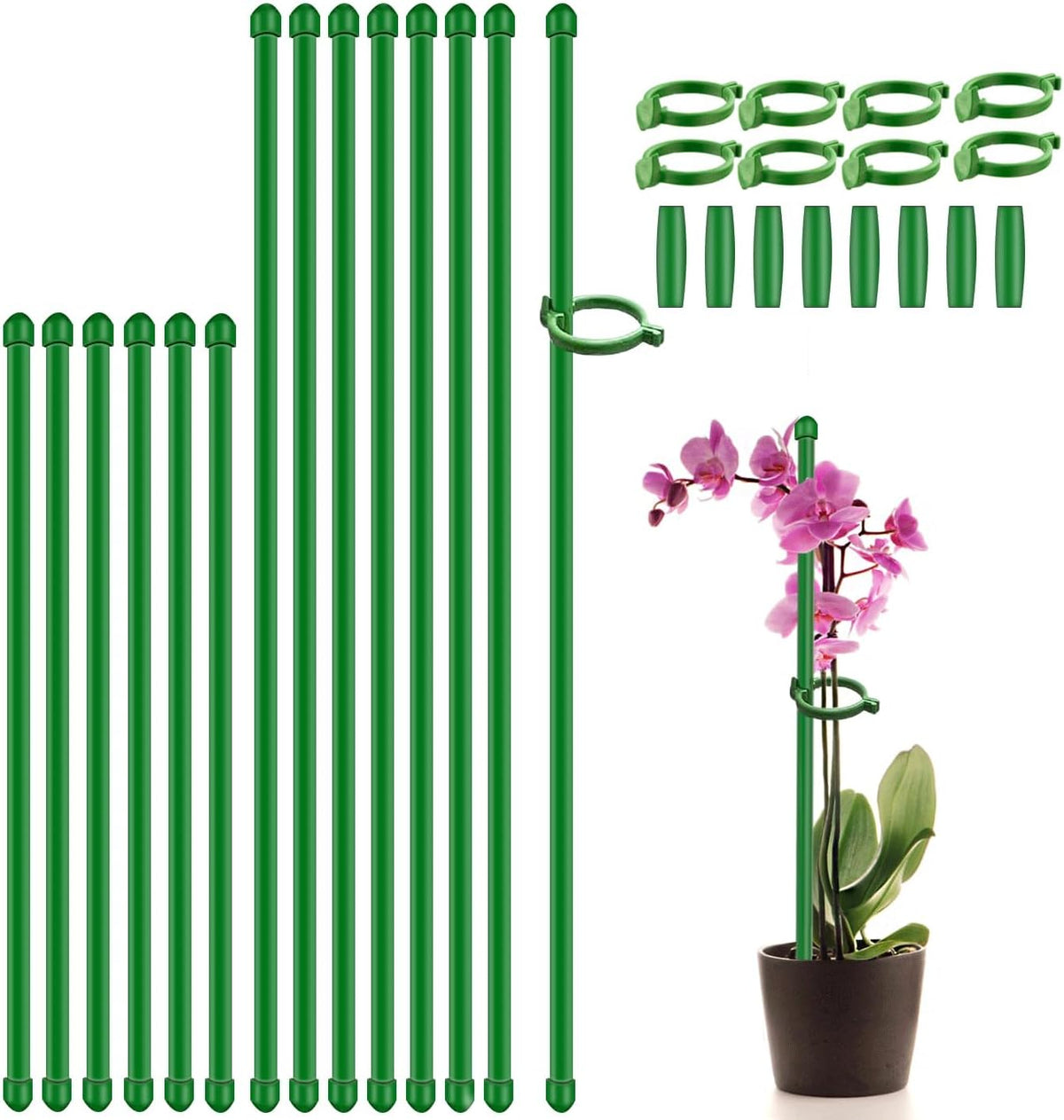 Plant Stakes 17inch &11inch SupKing Adjustable Length Plant Support Stake 16Pcs Green Orchid Stick