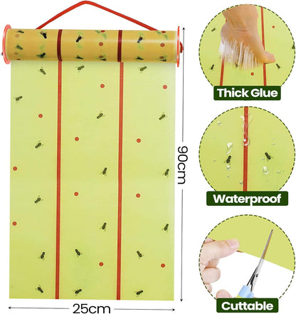 Qualirey Giant Sticky Fly Traps,30 Feet Fly Strips for Indoor Outdoor Hanging Flying Tapes Non