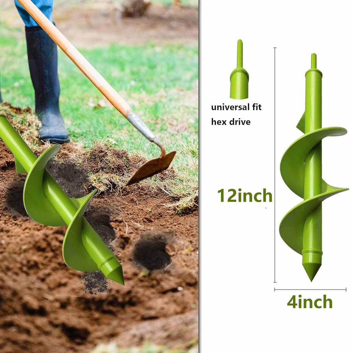 TCBWFY 4"x12" Auger Drill Bit for Planting and Digging Holes, Garden Plant Flower Bulb Rapid Bulb