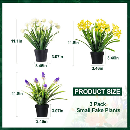 3 Pack Fake Small Plant Artificial Potted Flowers for Home Decor Fake Flower Plant Greenery Mini
