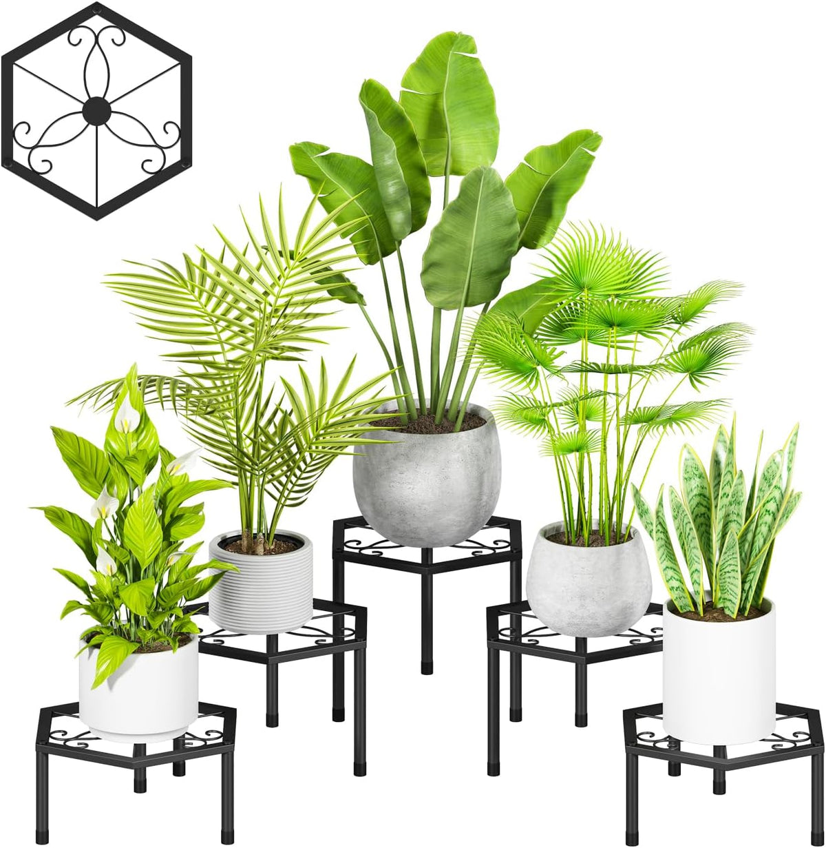 5-Pack Metal Plant Stands, Anti-Rust Iron Flower Pot Stand Heavy Duty Plant Pot Shelf for Multiple