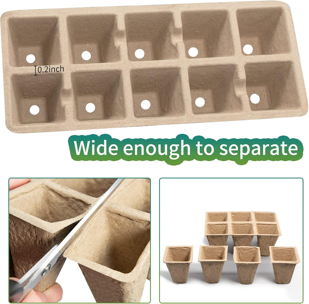 200Cells Seedling Start Trays with Drain Holes,20pcs Peat Pots Seedling Pots Biodegradable,Seedling