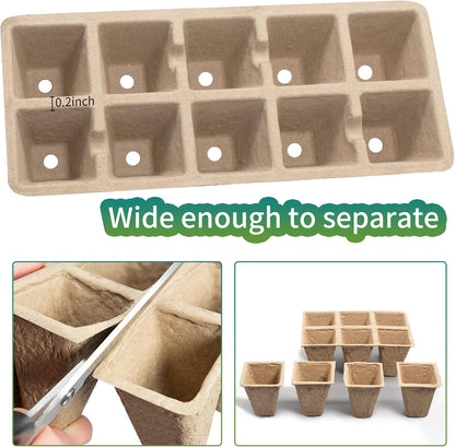 200Cells Seedling Start Trays with Drain Holes,20pcs Peat Pots Seedling Pots Biodegradable,Seedling