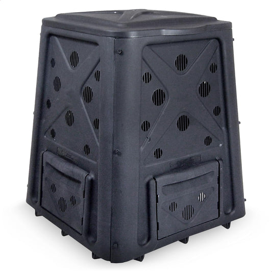 Redmon Outdoor Compost Bin with Lift Off Lid, 4-Door Access & Vent Holes, 65 Gallon, Black