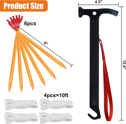Eurmax USA Hiking Camping Tent Stakes and Hammer Set Lightweight Multi-Function Tent Hammer with