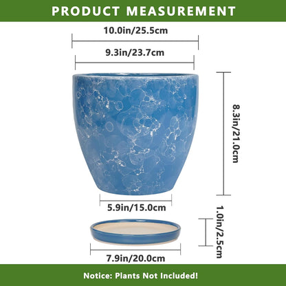 Ceramic Flower Pot - 10 Inch Planter with Drainage Hole and Saucer, Modern Large Planters