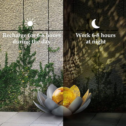 Huaxu Solar Lights Outdoor Garden Decor , Amber Crackle Globe Glass Lotus Decoration,Waterproof