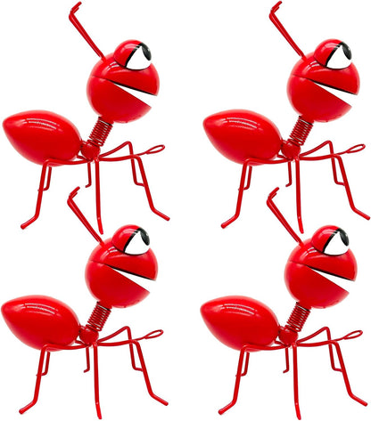 Metal Yard Art Garden Decorative Cute Ant Outdoor Wall Sculptures - Set of 4 Red