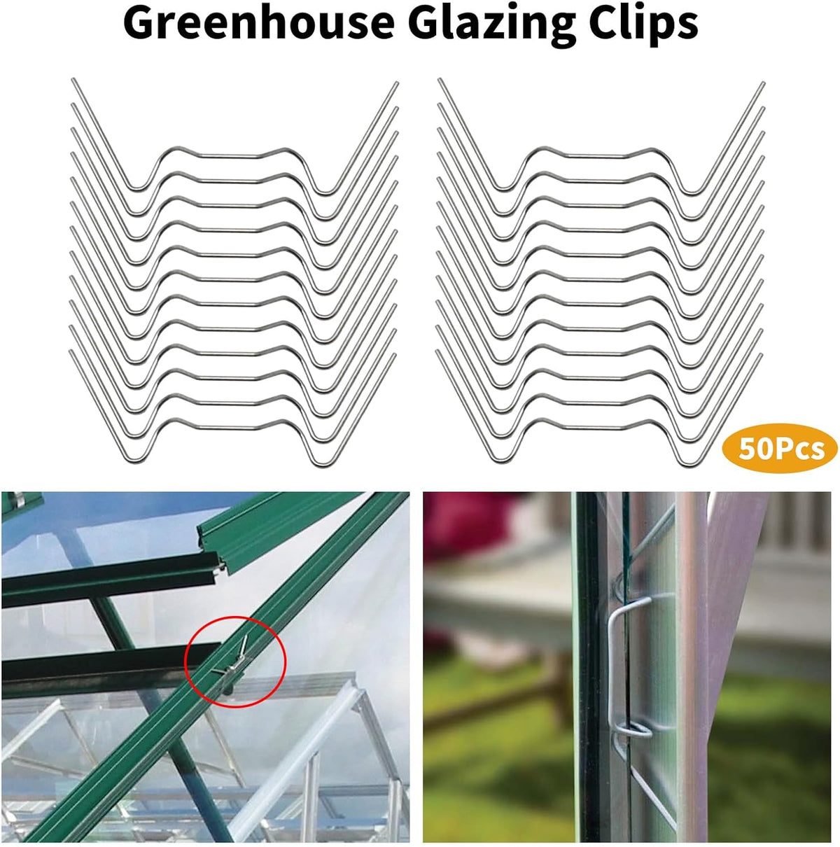 MDEOOSKY 50pcs Greenhouse Glazing Clips Stainless Steel W Type Clip Leaf Spring Clips Mini for