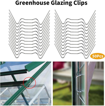 MDEOOSKY 50pcs Greenhouse Glazing Clips Stainless Steel W Type Clip Leaf Spring Clips Mini for