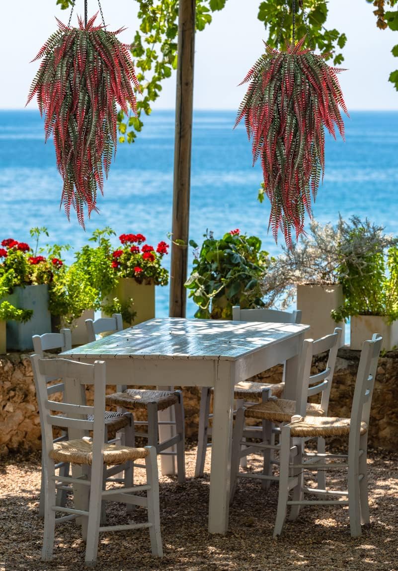 RECUTMS 4Pcs Artificial Boston Fern UV Resistant Fake Hanging Plants Greenery Plastic Ivy Leaves