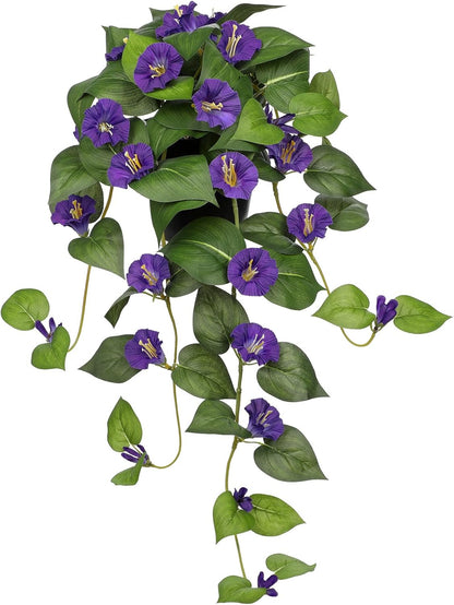 Briful Artificial Hanging Flowers in Pot 25.6" Faux Silk Morning Glory Flower Vine with Cascading