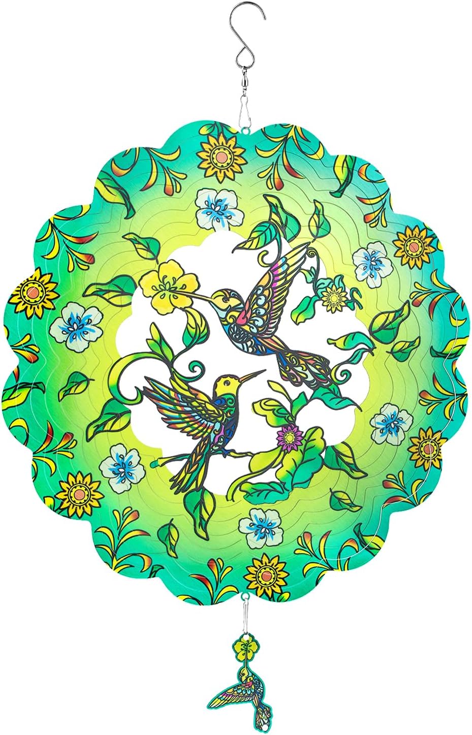 Wind Spinners,12 inch Hummingbird with 360° Swivel Hook for Yard and Garden, Bird Wind Catcher