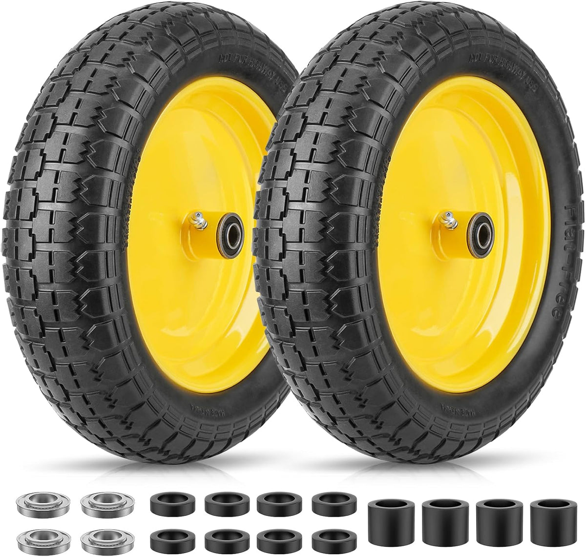 TICONN 4.80/4.00-8 Tire, 16" Flat Free Wheelbarrow Tire and Wheel, Solid Replacement Tires, 5/8"