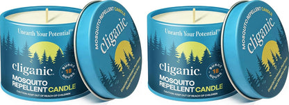 Cliganic Natural Mosquito Repellent Candle (Pack of 2) | Citronella, DEET Free, Essential Oil