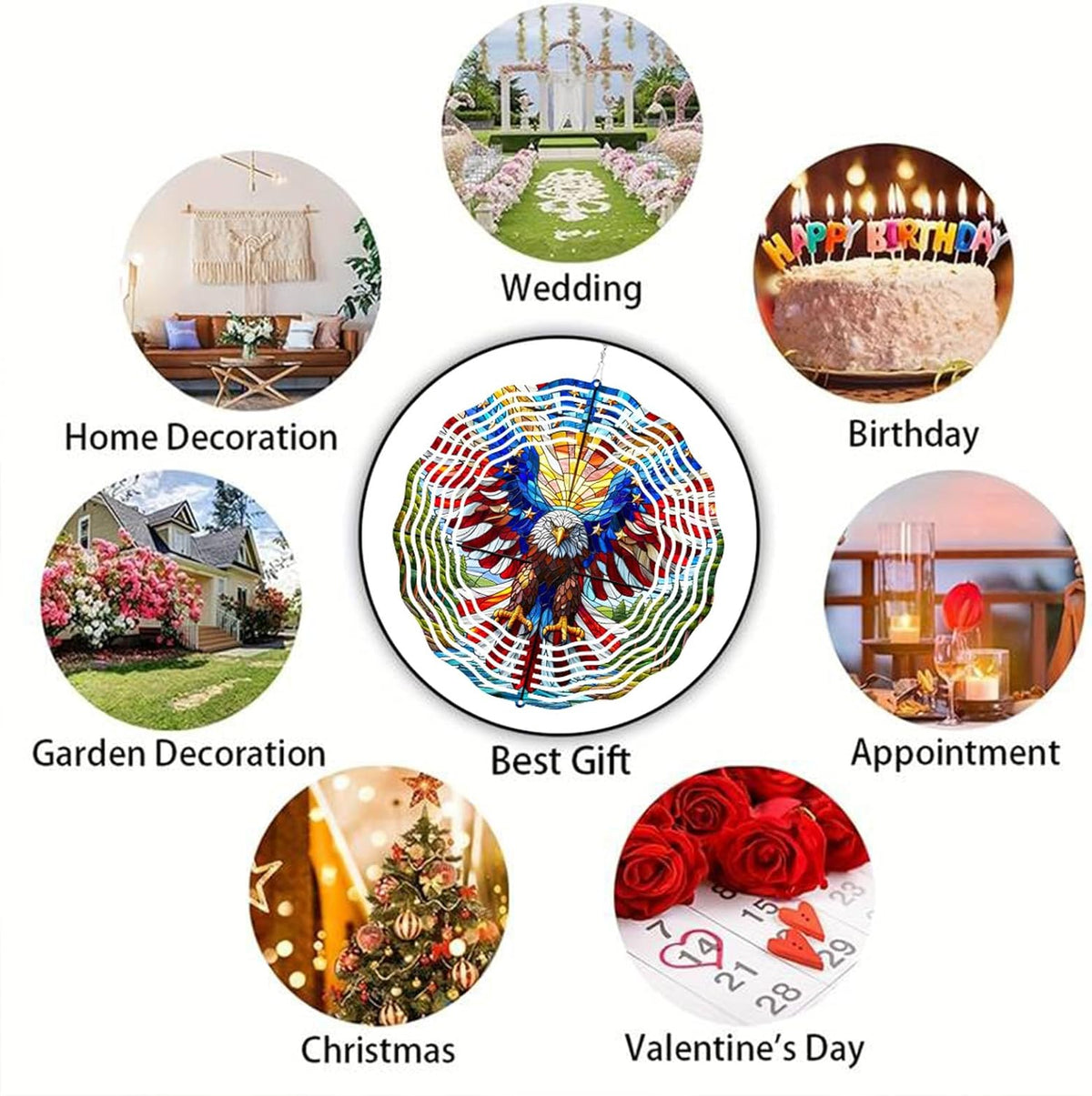 10 Inch 3D Flag Eagle Wind Spinner, Unique Metal Hanging Kinetic Wind Sculpture Gifts for Women Mom