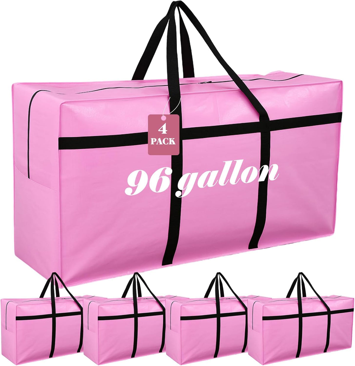 4 Pcs 96 Gallon Large Moving Bags with Zipper and Handles Foldable Storage Duffle Bags Heavy Duty