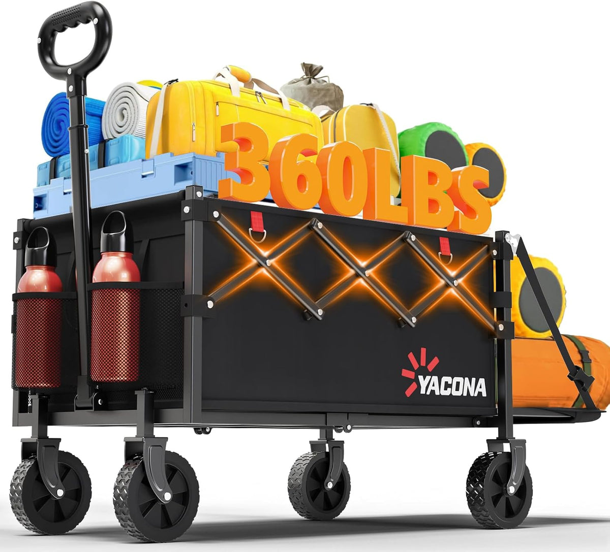 360LBS Heavy-Duty Wagons Carts Foldable 120L Collapsible Wagon Cart with Wheels and Tailgate