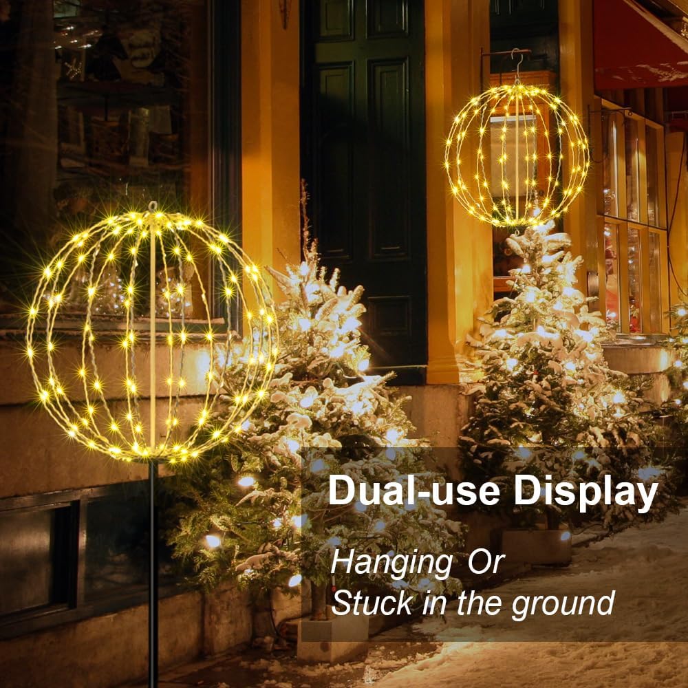 Lightshare 16IN 128LED Light Ball Yard Decoration Pathway Lights Sphere Light with Fold Flat Metal