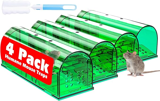 4 Pcs Humane Mouse Traps Indoor for Home, Live Mouse Trap, Reusable Mice Trap Catcher for House &
