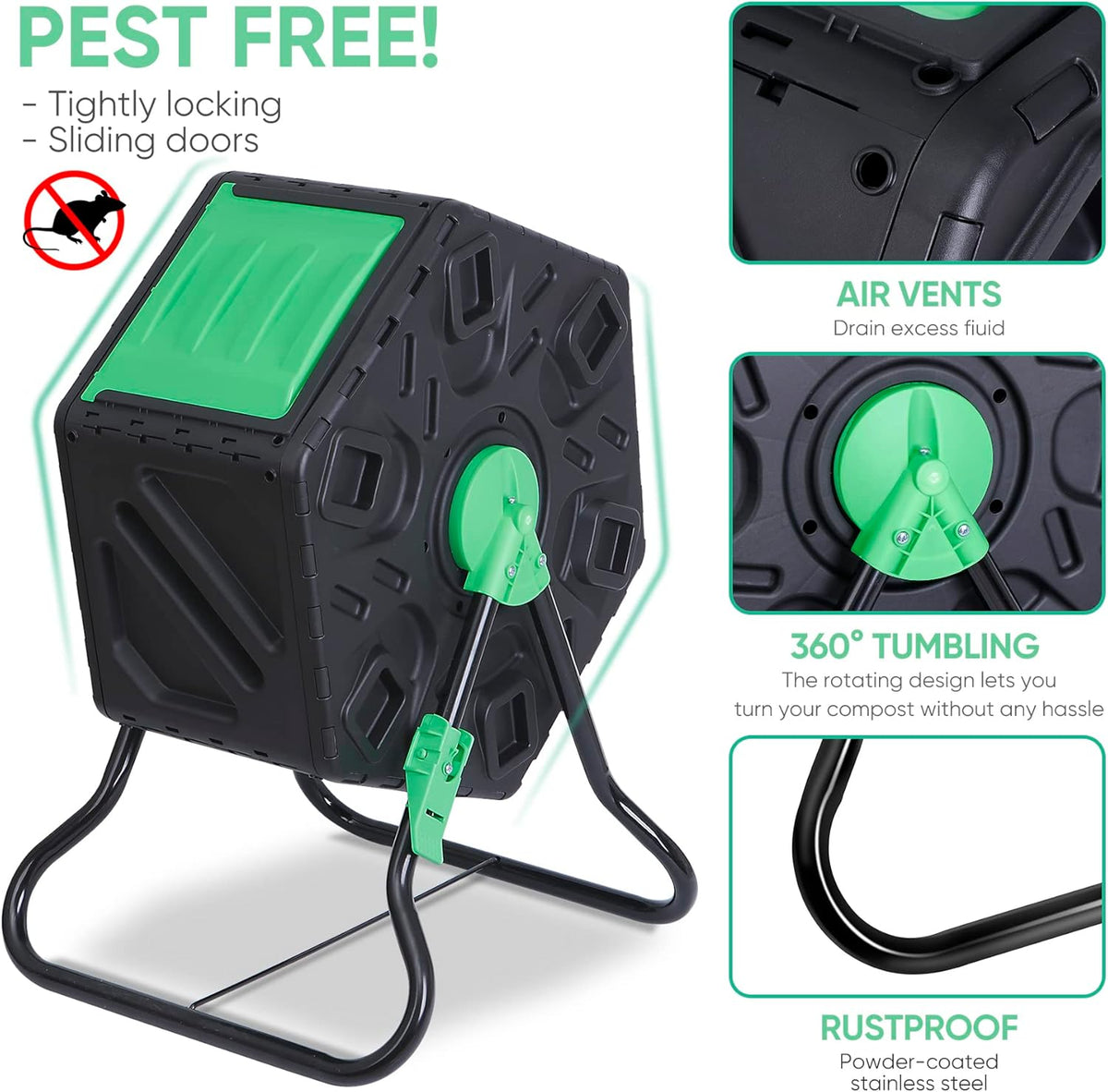 F2C 18.5 Gallon Compost Tumbler Compost Bin All-Season Outdoor BPA Free Single Rotating Chamber