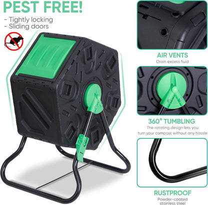 F2C 18.5 Gallon Compost Tumbler Compost Bin All-Season Outdoor BPA Free Single Rotating Chamber
