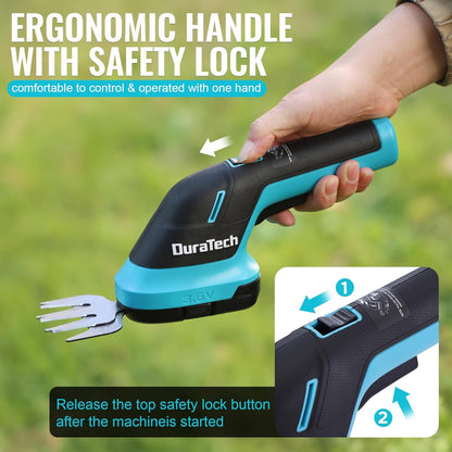 DURATECH Cordless Hedge Trimmer, 3.6V 2-in-1 Handheld Rechargeable Grass Trimmer & Hedge Shears