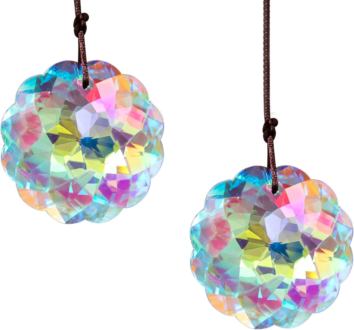 HDCRYSTALGIFTS Set 2 AB Color Crystal Suncatcher Datura Shaped Pendant Rainbow Feng Shui Hanging