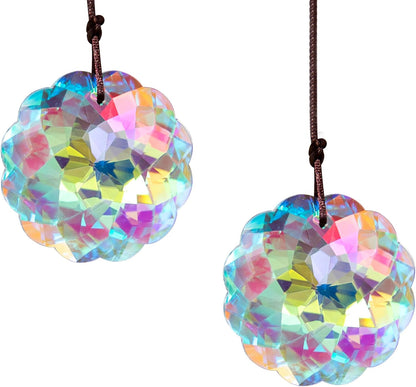 HDCRYSTALGIFTS Set 2 AB Color Crystal Suncatcher Datura Shaped Pendant Rainbow Feng Shui Hanging
