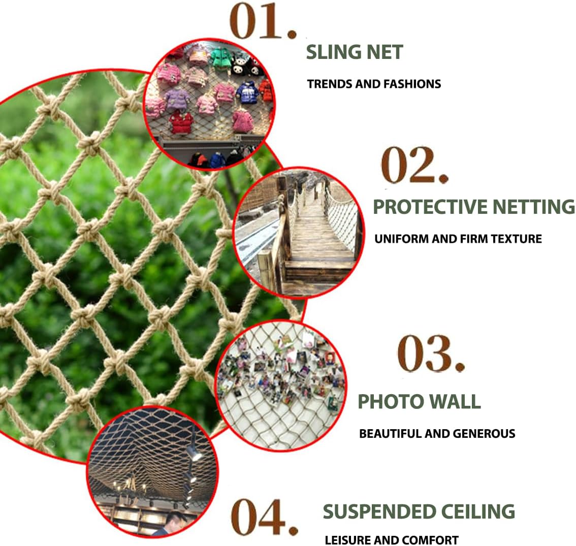Natural Jute Hemp Rope Net,8mm Thick Safety Anti-Fall for Children Pet,Balcony Stairs Garden