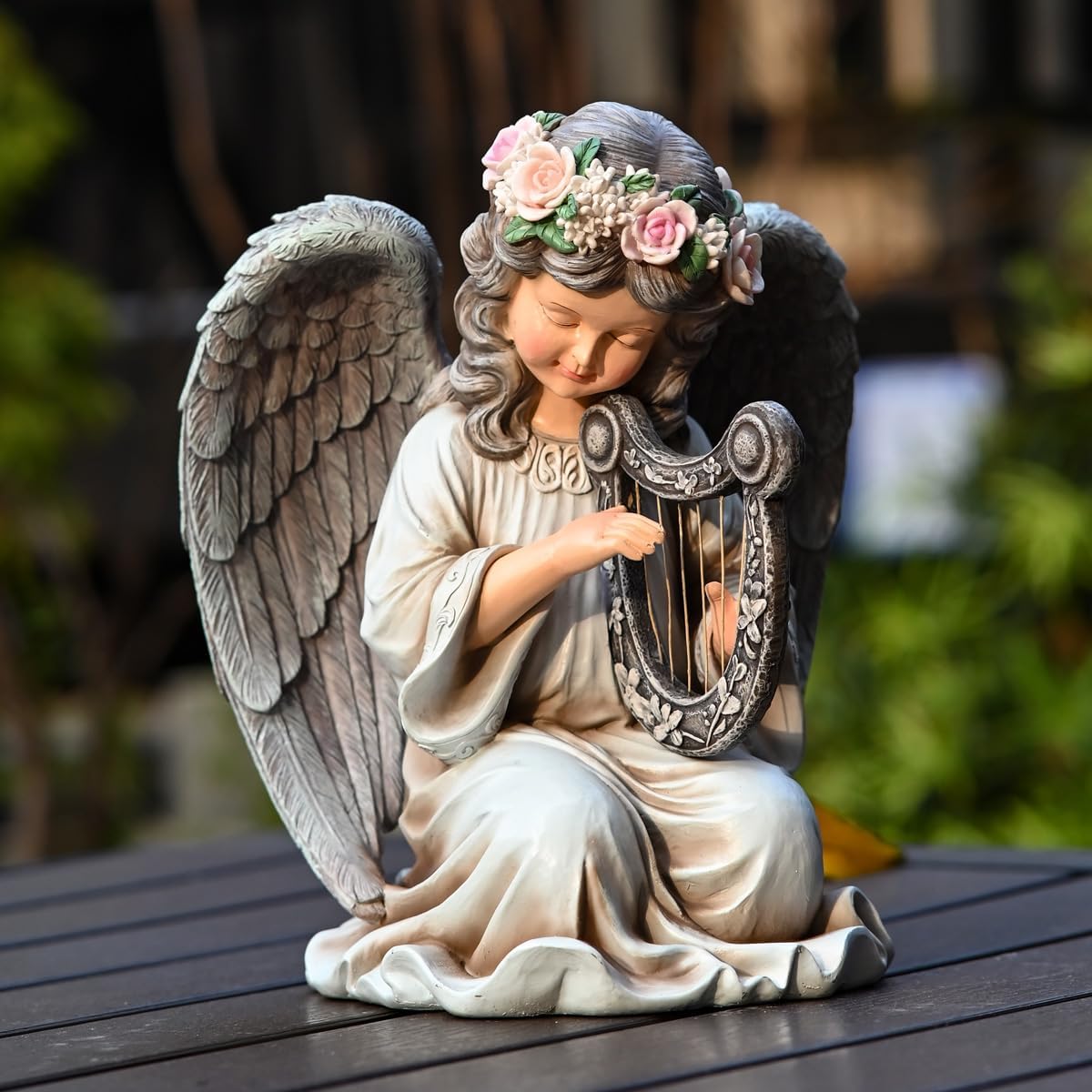Solar Garden Outdoor Statues Lights, Resin Angel Figurine Light for Patio, Balcony, Yard, Lawn
