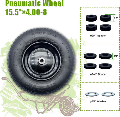 2-Pack 4.80/4.00-8" Pneumatic Wheelbarrow Wheel and Tires with 3"- 6" Center Hub and 3/4" Bushings