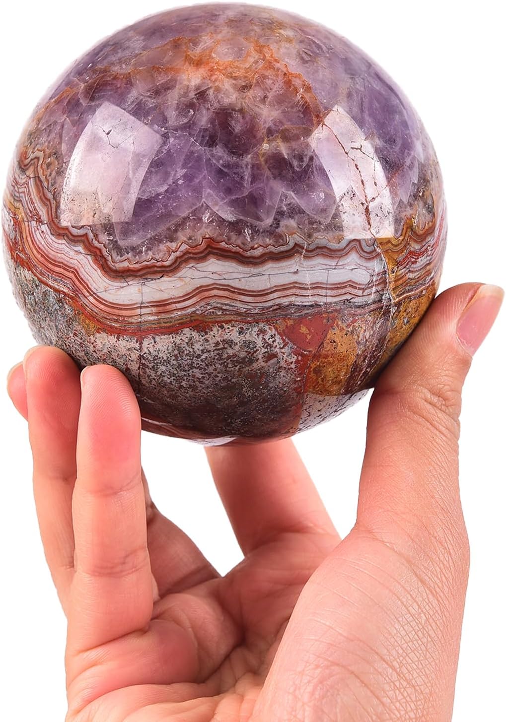 JIC Gem Large Amethyst Healing Crystal Sphere with Stand Amethyst Agate Crystal Decorative Ball for