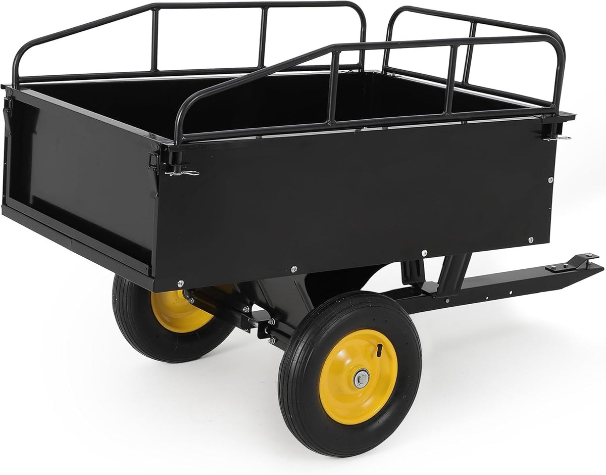 Heavy Duty ATV Dump Cart - Steel Tow Behind Trailer, 750 lbs, 15 Cubic Feet Garden Utility with
