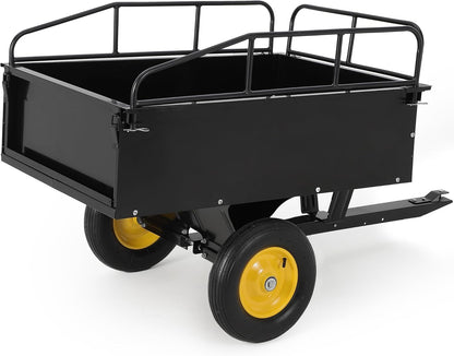 Heavy Duty ATV Dump Cart - Steel Tow Behind Trailer, 750 lbs, 15 Cubic Feet Garden Utility with