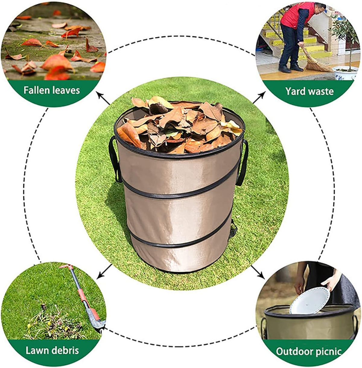 37.8L Collapsible Leaf Trash Can, Heavy Duty Lawn and Leaf Bag with Handle Locking Design Outdoor