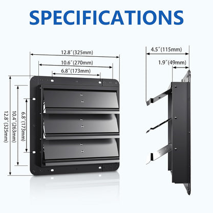 10 Inch Aluminum Automatic Shutter Louver Vent (No Fan Blades and Motor) for Home Attics