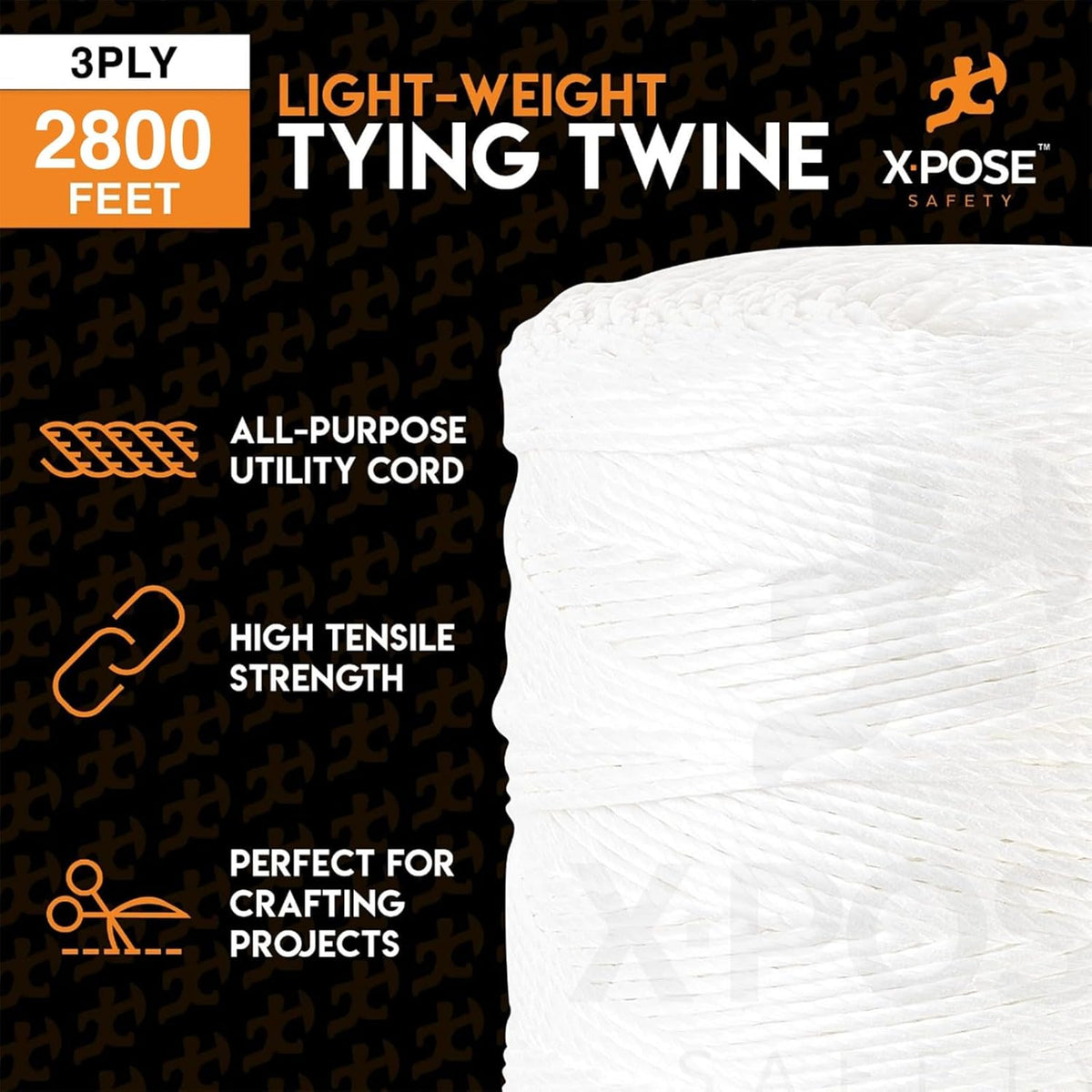 Polypropylene Tying Twine - 3 Ply White Plastic Poly Twine String 2800' Roll - Soft On Hands