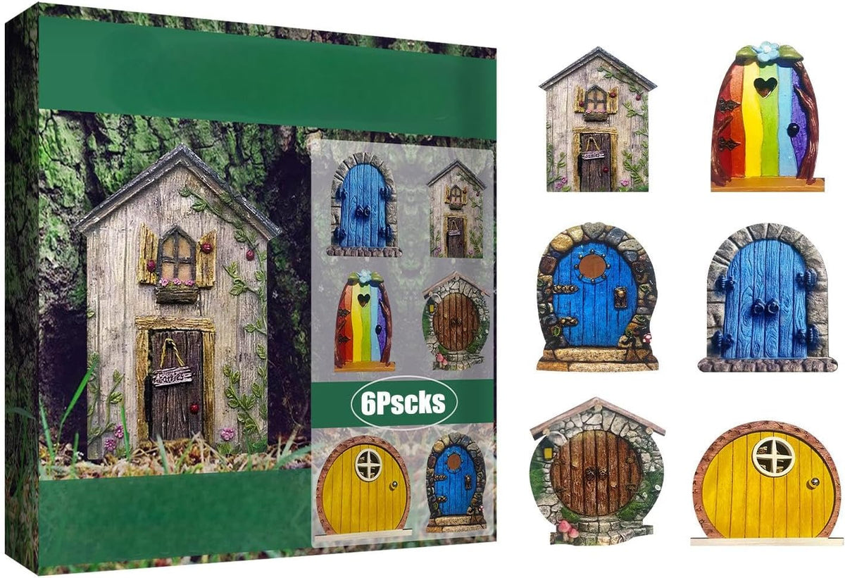 Enchanted Fairy Door for Tree Trunks - Weather-Resistant Miniature Garden Decor, 6-Piece Whimsical