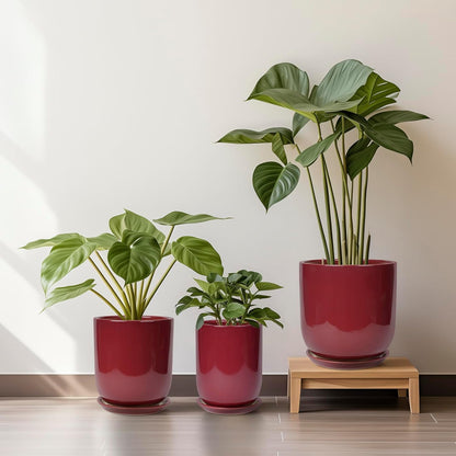 Ceramic Pots for Plants - 12 Inch Plant Pot Indoor with Drainage Hole and Saucer Large Planter