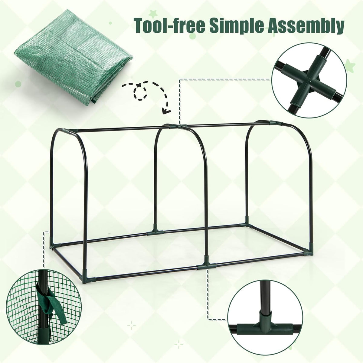 Happygrill Portable Mini Greenhouse, 47" x 22" x 24" Green House w/ Roll-up Zipper Door, Metal