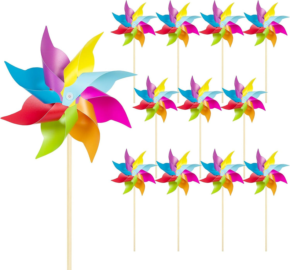 HOOSUN 12 Pack Rainbow Pinwheels for Yard and Garden,Rainbow Party Decorations for Kids, Colorful