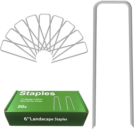 AAGUT Garden Stakes Pins, Landscape Staples 50 Pack 6 Inch 11-Gauge Galvanized Lawn Stake for Dog