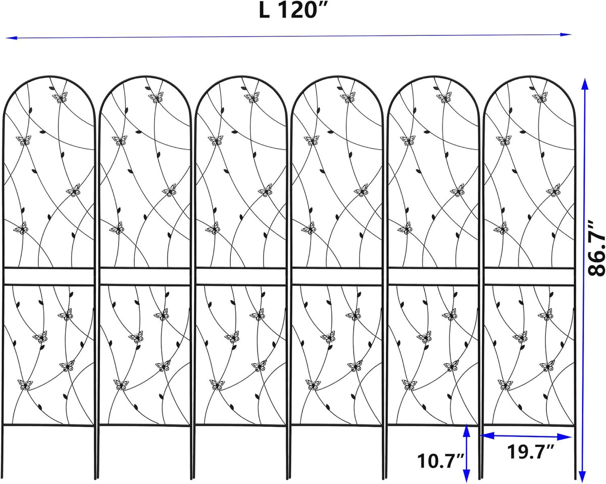 6 Pack Metal Garden Trellis 86.7" Tall Outdoor Climbing Plant Support for Roses, Flowers, Rustproof