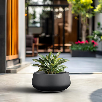 Kante 16.9" Dia Round Concrete Bonsai Planters, Outdoor Indoor Garden Plant Pot with Drainage Hole