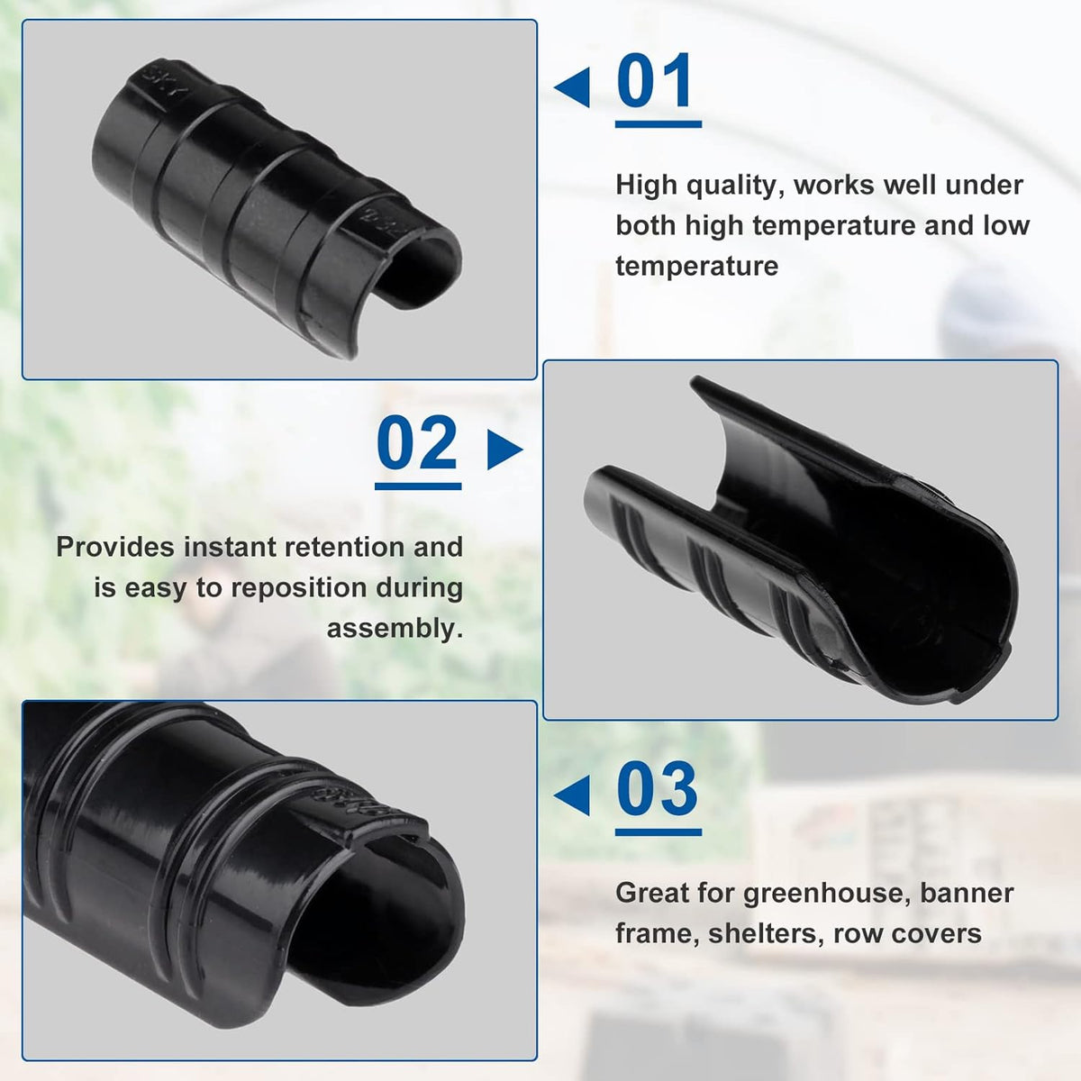 Mtsooning 32mm Greenhouse Frame Pipe Tube, 10 Pcs Plastic Garden Buildings Tube Clip, Black ABS