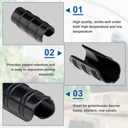 Mtsooning 32mm Greenhouse Frame Pipe Tube, 10 Pcs Plastic Garden Buildings Tube Clip, Black ABS