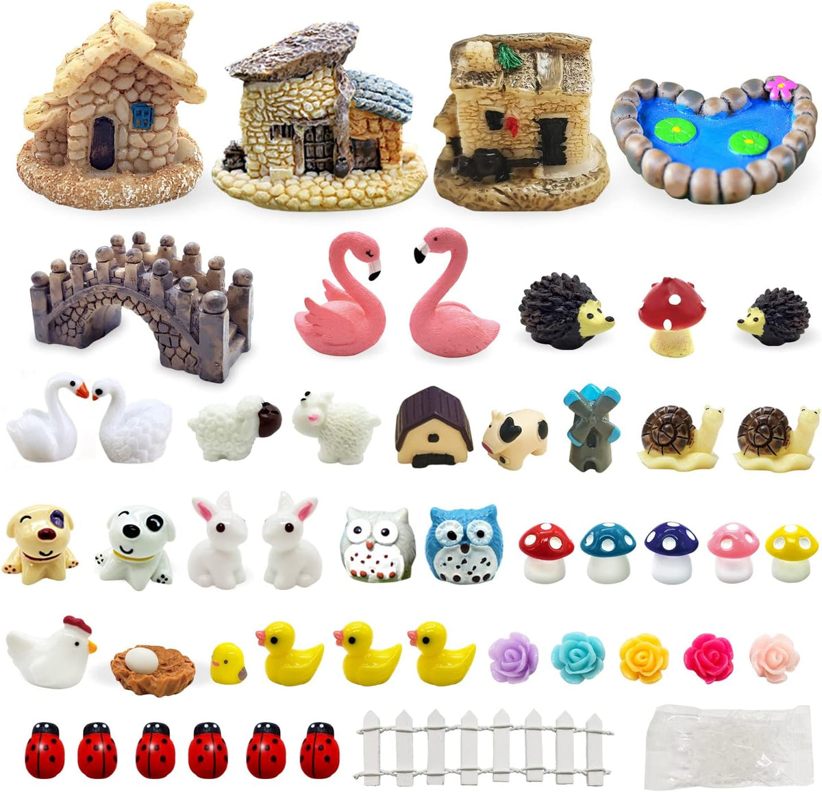 Dracarys Selected 50 Pieces Fairy Garden Accessories, Animals, Miniature Figurines, Micro Landscape