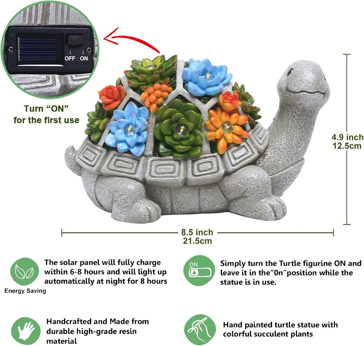 Nacome Garden Outdoor Statues Turtle with Succulent and 7 LED Lights - Lawn Decor Tortoise Statue